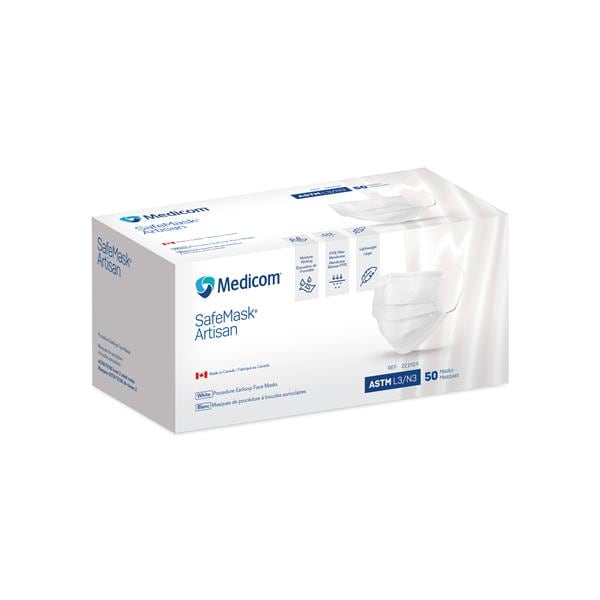 SafeMask Artisan Mask ASTM Level 3 White 50/Bx, 10 BX/CA