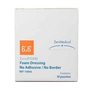 ZeniFOAM Polyurethane Foam Non-Border Dressing 6x6" Strl Sq NAdh NAdhs Tn Abs