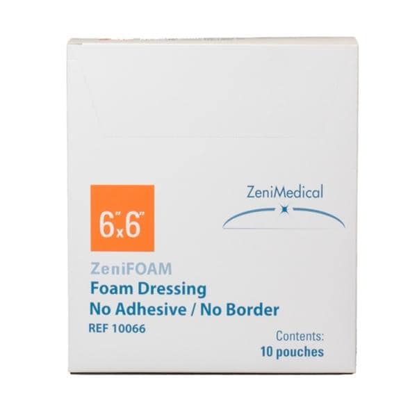 ZeniFOAM Polyurethane Foam Non-Border Dressing 6x6" Strl Sq NAdh NAdhs Tn Abs