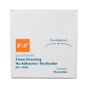 ZeniFOAM Polyurethane Foam Non-Border Dressing 8x8" Strl Sq NAdh NAdhs Tn Abs