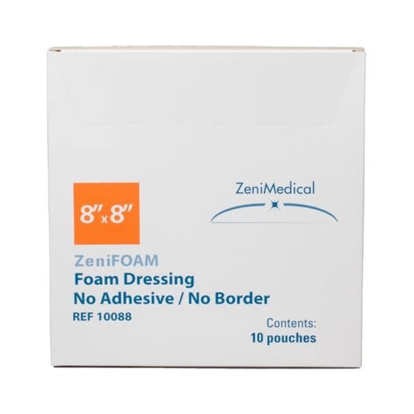 ZeniFOAM Polyurethane Foam Non-Border Dressing 8x8" Strl Sq NAdh NAdhs Tn Abs