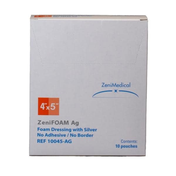 ZeniFOAM Ag Polyurethane Foam Non-Border Dressing 4x5 Strl Rctngl NAdhs NAdh Tn