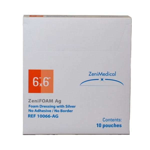 ZeniFOAM Ag Polyurethane Foam Non-Border Dressing 6x6" Sterile Sq NAdhs NAdh Tn