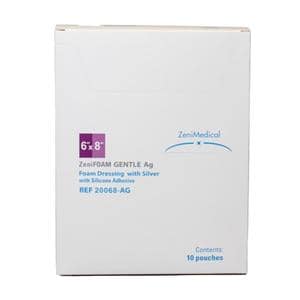 ZeniFOAM Ag GENTLE PU Fm Non-Border Dressing 6x8 Strl Rect Slcn Adh NAdh Tn
