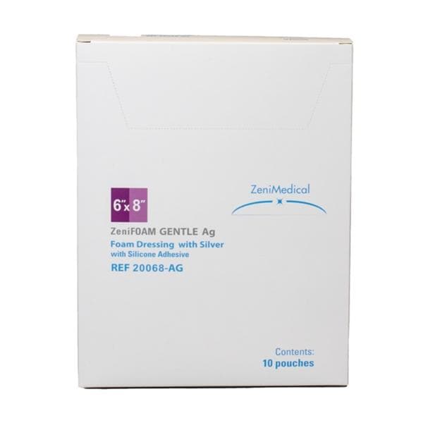 ZeniFOAM Ag GENTLE PU Fm Non-Border Dressing 6x8 Strl Rect Slcn Adh NAdh Tn