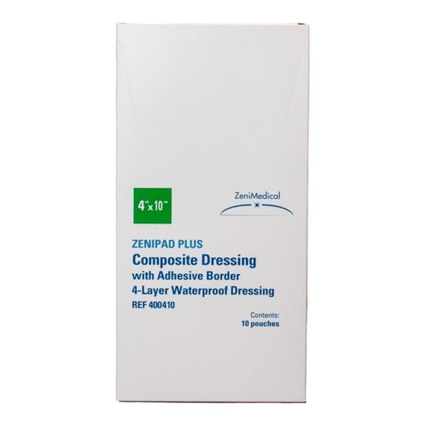 ZeniPAD Plus Cmpst Wound Dressing 4x10 4Lyr Strl Rctngl NAdh Adh Brdr Wht Abs