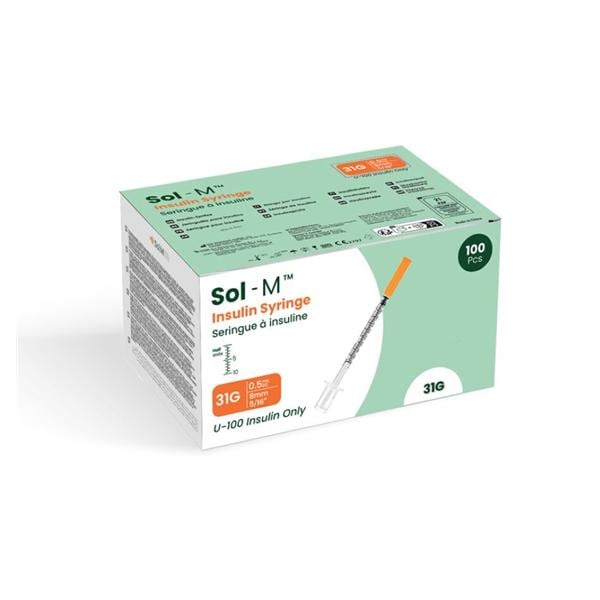 SOL-M Insulin Needle 31gx8mm 0.3mL Fixed Needle Non-Safety LDS 1000/Ca