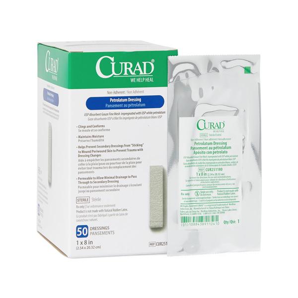 Curad Cotton Gauze Dressing 1x8" Sterile USP White Petrolatum LF, 4 BX/CA
