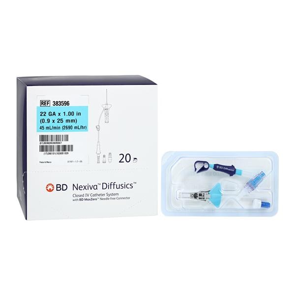 Nexiva Diffusics IV Catheter 22 Gauge 1" Pink Closed System 20/Bx