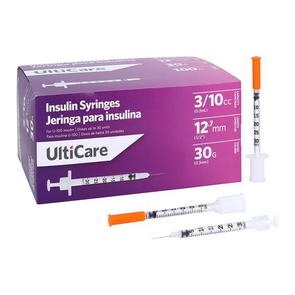 Insulin Syringe 30gx1/2" 0.3mL Conventional No Dead Space 100/Bx