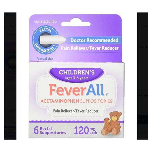 FeverAll Children Pain Reliever/Fever Reducer Suppository 120mg 6/Ct