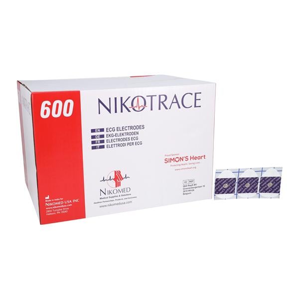 NIKOTRACE ECG Electrode Adlt/Ped Rstng/Strs 35x45 Trdrp 3/5/10 Ld Dsp 600/Bx