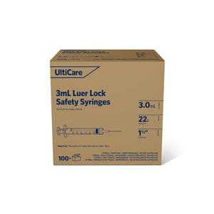 UltiCare Luer Lock Syringe/Needle 22gx1-1/2" 3mL Detachable Sfty Shld LDS 400/Ca