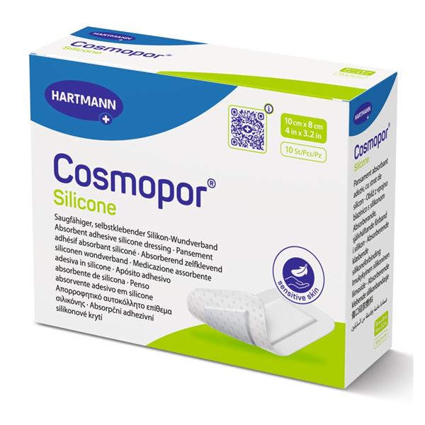 Cosmopor Silicone Post-Op Dressing 4x3.2 3Lyr Strl Rctngl NAdh Slcn Adh Wht Abs