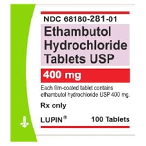 Ethambutol HCl Tablets 400mg Bottle 100/Bottle Each