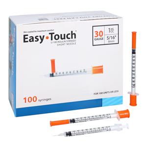 EasyTouch Insulin Syringe/Needle 30gx5/16" 1cc Blue Conventional LDS 100/Bx, 5 BX/CA
