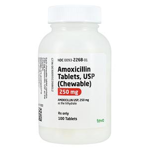 Amoxicillin Chewable Tablets 250mg Bottle 100/Bottle Each