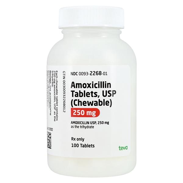 Amoxicillin Chewable Tablets 250mg Bottle 100/Bottle Each