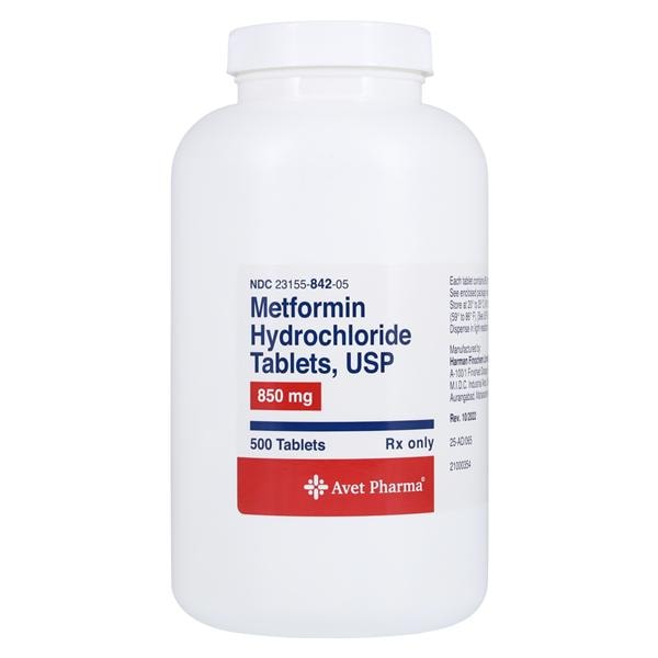 Metformin HCl Tablets 850mg Bottle 500/Bottle Each