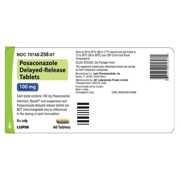 Posaconazole Delayed-Release Tablets 100mg Bottle 60/Bottle Each
