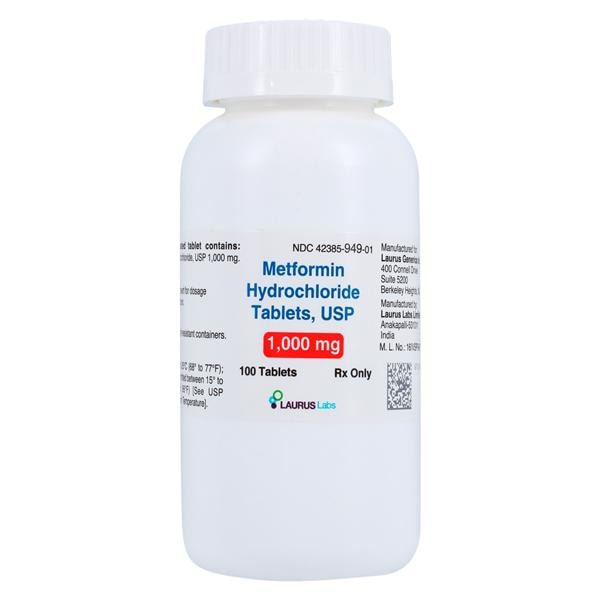 Metformin HCl Tablets 1000mg Bottle 100/Bottle Each