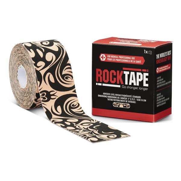 RockTape Kinesiology Tape 97% Cotton/3% Nylon 2"x21.5' Bg W/ Blk Tattoo NS EA