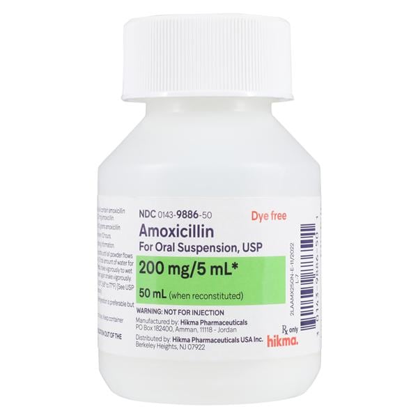 Amoxicillin Oral Suspension 200mg/5mL Tutti-Frutti Bottle 50mL Ea...