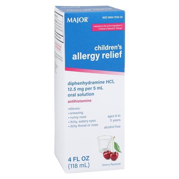 Diphenhydramine HCl Oral Syrup 12.5mg/mL 4oz Bottle 4oz/Bt