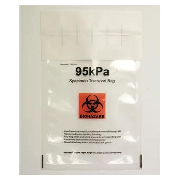 Biohazard Specimen Transport Bag Clear/Black/Red Adhesive Closure 100/Pk