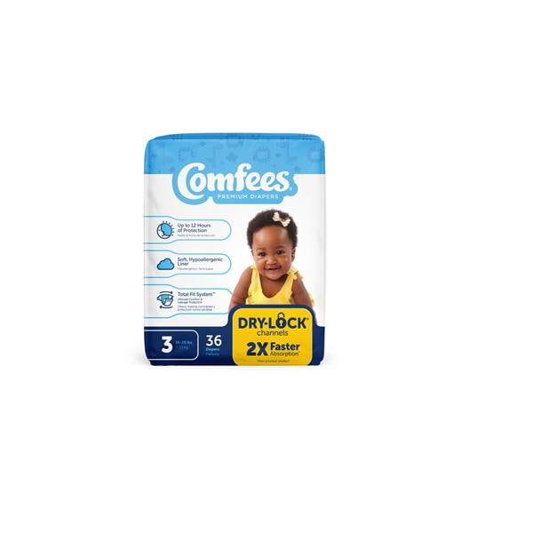 Comfees Diaper Ultra Absorbent Unisex Fragrance Free Size 3 16-28lbs 144/Ca