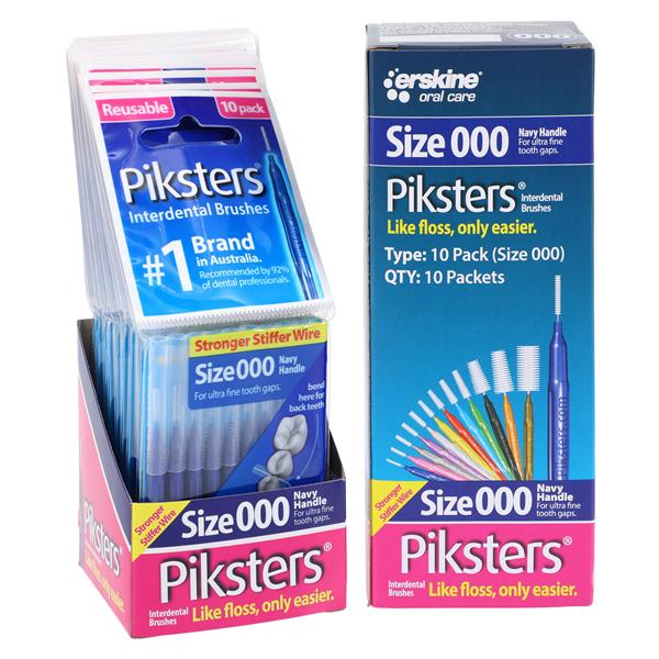 Piksters Interdental Brush 000 Cylindrical Dark Blue Packets 10Pk/Bx