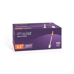 Droplet Insulin Syringe/Needle 29gx1/2" 0.3mL _ Low Dead Space 100/Bx