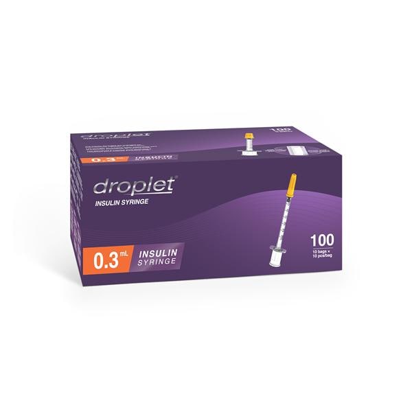 Droplet Insulin Syringe/Needle 29gx1/2" 0.3mL _ Low Dead Space 100/Bx