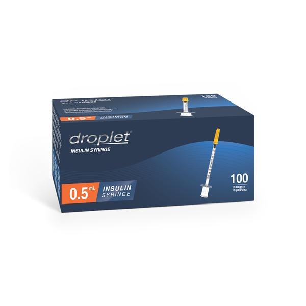 Droplet Insulin Syringe/Needle 29gx1/2" 0.5mL _ Low Dead Space 100/Bx