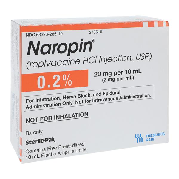 Naropin Injection 0.2% 2mg/mL Preservative Free Ampule 10mL 5/Package