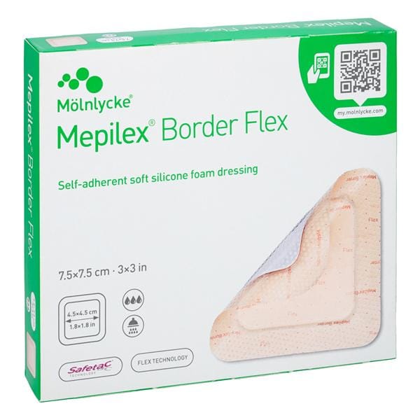 Mepilex Border Flex Slcn/Fm Wound Dressing 3x3 5 Layer Strl Sq Brdrd Slf Adh Abs, 10 BX/CA