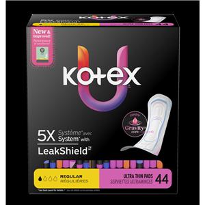 Kotex U Menstrual Pad Regular White Disposable Fragrance Free 44/Pk