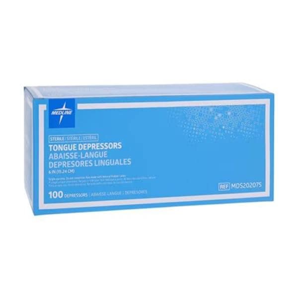 Tongue Depressor 6 in Wood Sterile Adult 100/Bx, 10 BX/CA