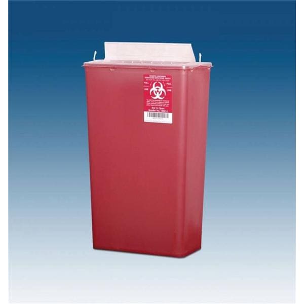 Sharps Container 14qt Red 6.75x11.75x17.75" Rtng Ld Hrzntl Drp Plstc 10/Ca