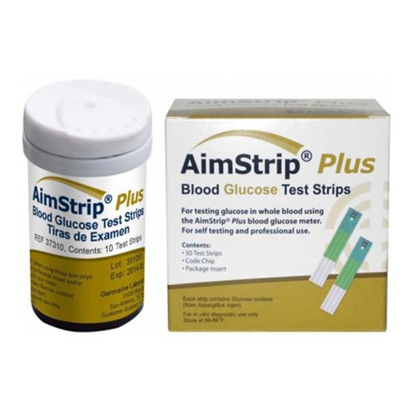 AimStrip Plus Blood Glucose Test Strips CLIA Waived f/ Slf Tst & Pro Use 50/Bx