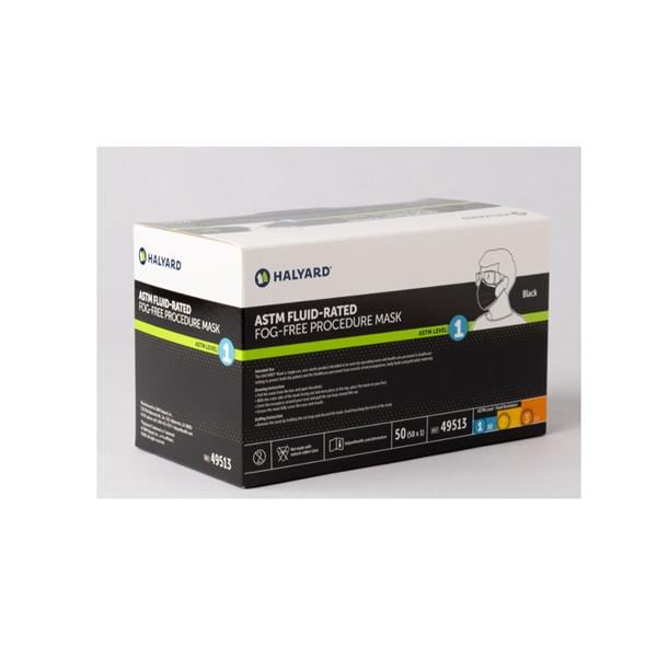 Halyard Face Mask ASTM F2100-23 Level 1 Anti-Fog Foam Black 50/Bx, 10 BX/CA
