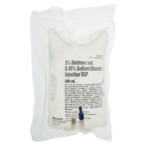 IV Injection Solution Dextrose 5%/Sodium Chloride 0.45% 500mL Vflx Cntnr EA, 24 EA/CA