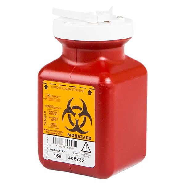 Sharps Container 0.7qt Red/Black 3-1/2x3-1/2x5" Vertical Entry Polypropylene EA, 40 EA/CA