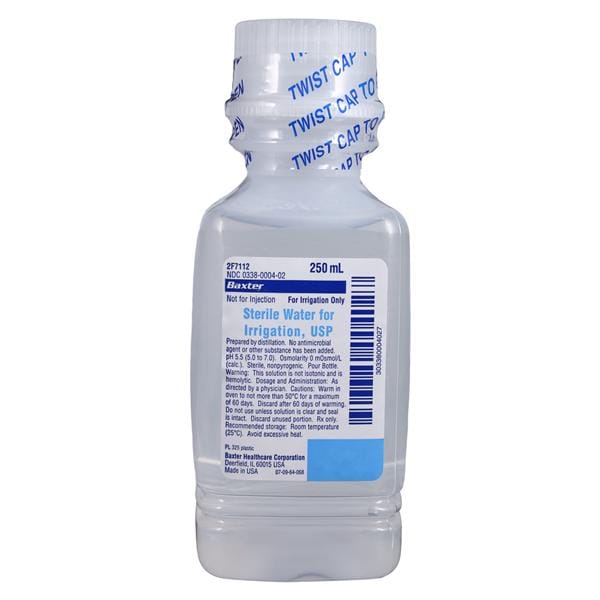 Irrigation Solution Water 250mL Plastic Pour Bottle USP Sterile N...
