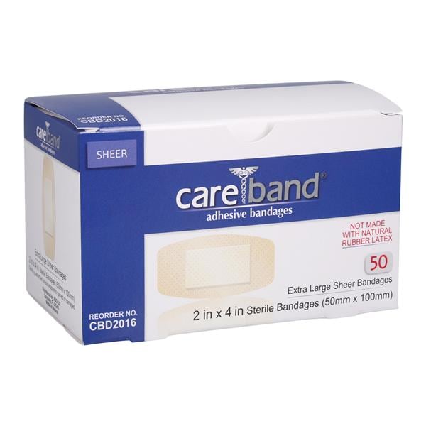 Careband Adhesive Bandage Sheer 2x4" Natural Sterile 50/Bx, 12 BX/CA