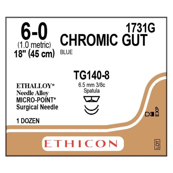 _ Suture 6-0 18" Chromic Gut Monofilament TG140-8/TG140-8 Brown 12/Bx