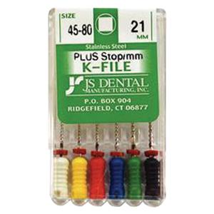 Hand K-File Plus 21 mm Size 45-80 Stainless Steel Assorted 0.02 6/Bx