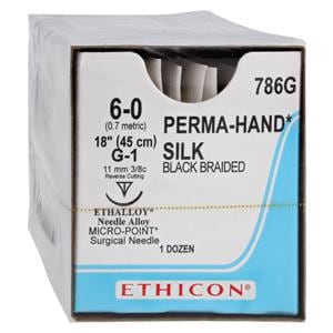 Perma-Hand Suture 6-0 1x18" Silk Braid G-1 Black 12/Bx