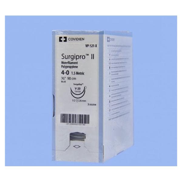 Surgipro II Suture 4-0 36" Polypropylene Monofilament V-20/V-20 Blue 36/Bx
