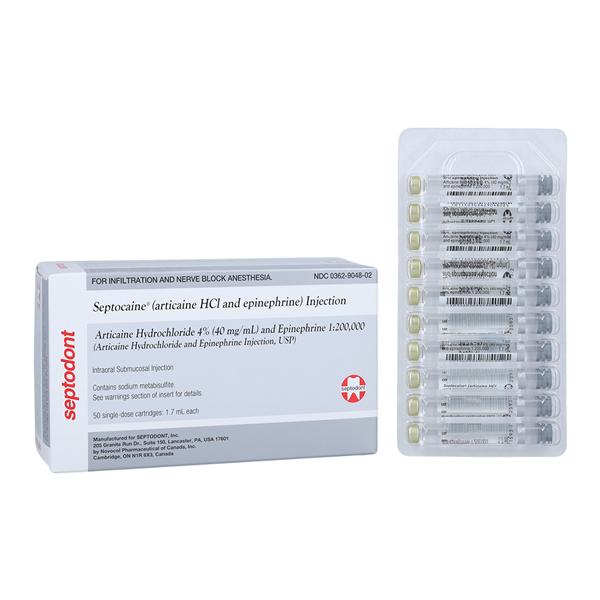 Septocaine Articaine HCl 4% Epinephrine 1:200,000 1.7 mL 50/Bx